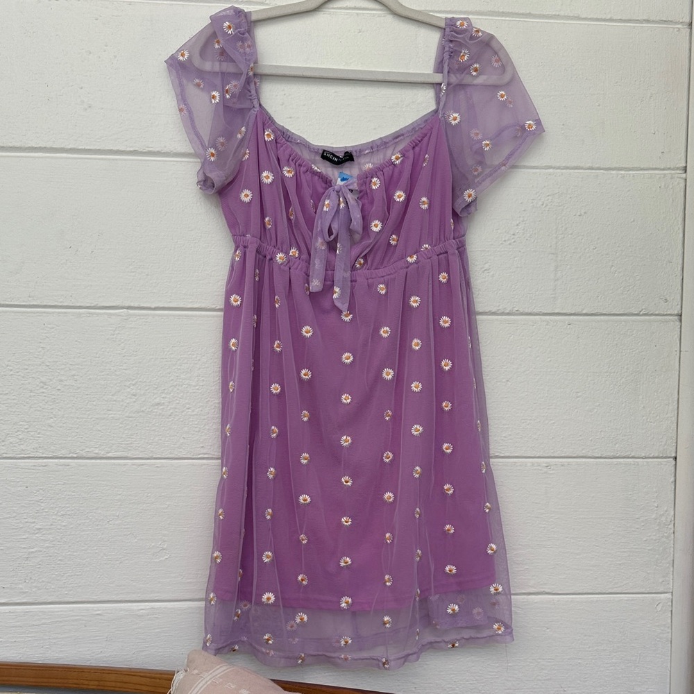 Purple Floral Sheer babydoll embroidered Dress